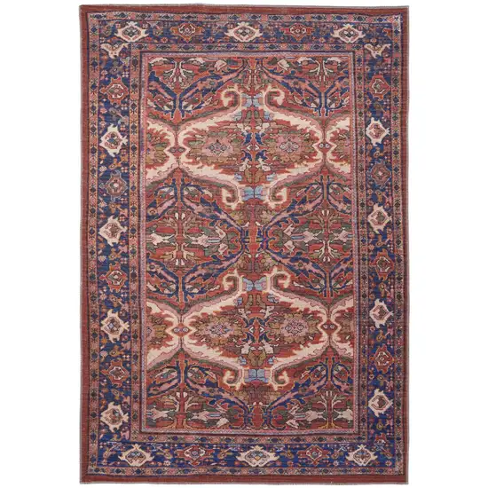 Red Tan And Blue Floral Power Loom Area Rug Photo 2