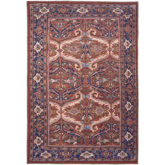 Red Tan And Blue Floral Power Loom Area Rug Photo 1