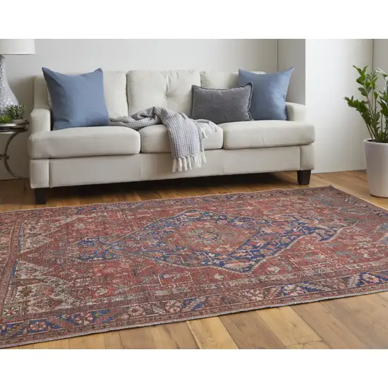 Red Tan And Blue Floral Power Loom Area Rug Photo 9