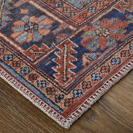 Red Tan And Blue Floral Power Loom Area Rug Photo 5