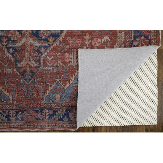 Red Tan And Blue Floral Power Loom Area Rug Photo 3