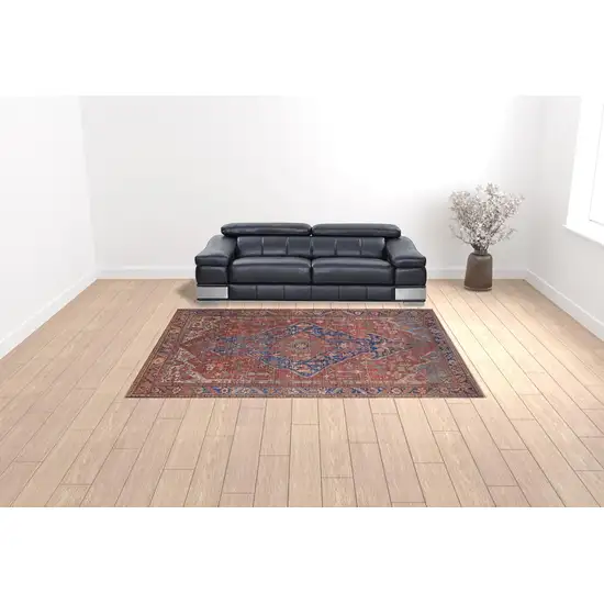 Red Tan And Blue Floral Power Loom Area Rug Photo 2