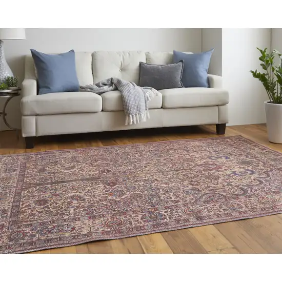 Red Tan And Pink Floral Power Loom Area Rug Photo 9