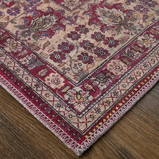 Red Tan And Pink Floral Power Loom Area Rug Photo 5