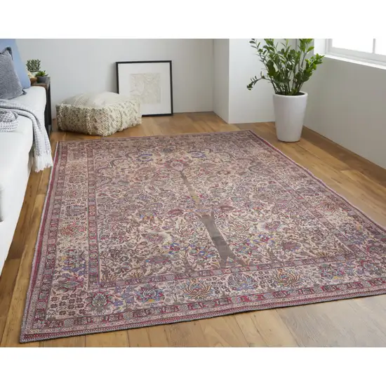 Red Tan And Pink Floral Power Loom Area Rug Photo 7