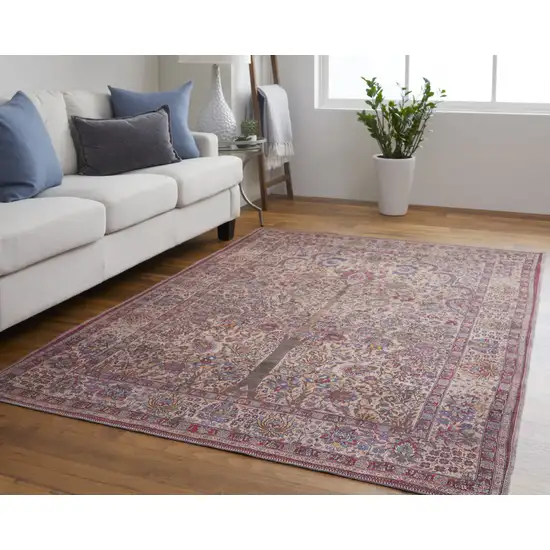 Red Tan And Pink Floral Power Loom Area Rug Photo 8