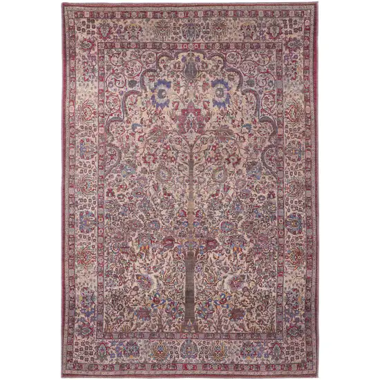 Red Tan And Pink Floral Power Loom Area Rug Photo 1