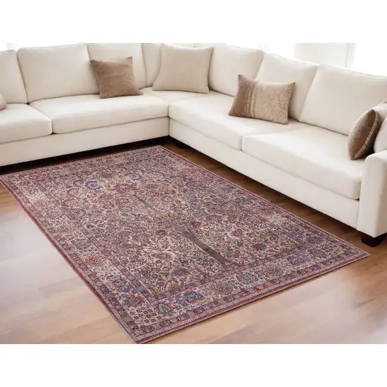 Red Tan And Pink Floral Power Loom Area Rug Photo 1