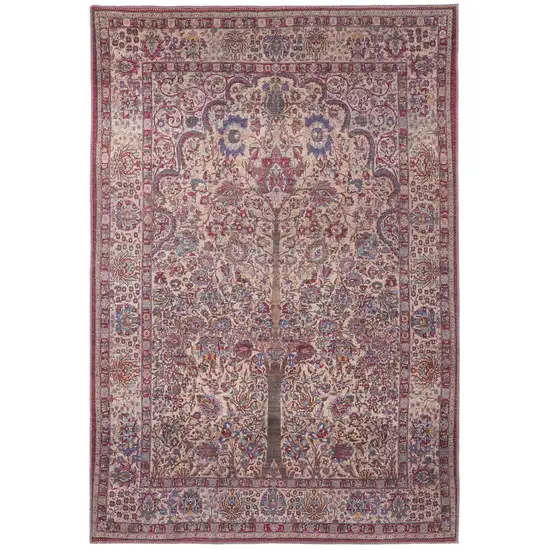 Red Tan And Pink Floral Power Loom Area Rug Photo 2