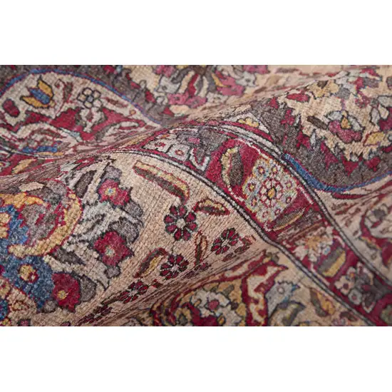 Red Tan And Pink Floral Power Loom Area Rug Photo 3