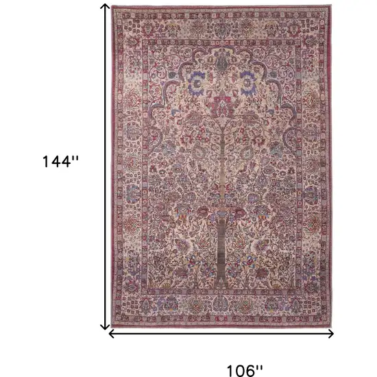 Red Tan And Pink Floral Power Loom Area Rug Photo 3