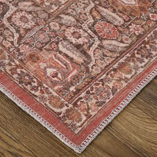 Red Tan And Pink Floral Power Loom Area Rug Photo 3