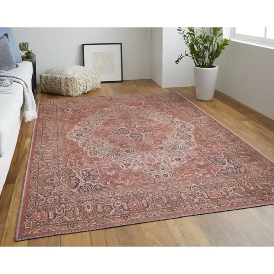 Red Tan And Pink Floral Power Loom Area Rug Photo 7