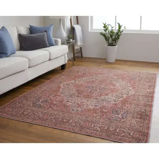 Red Tan And Pink Floral Power Loom Area Rug Photo 8