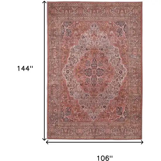 Red Tan And Pink Floral Power Loom Area Rug Photo 3