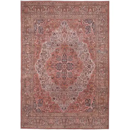 Red Tan And Pink Floral Power Loom Area Rug Photo 1