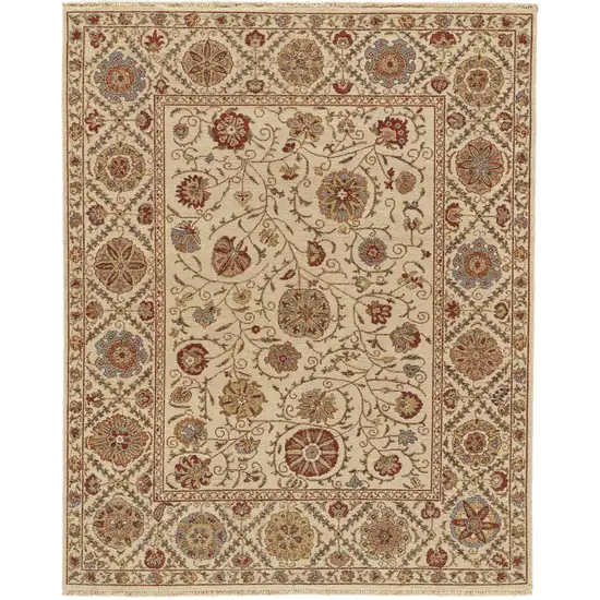 Red Tan and Gold Wool Oriental Hand Knotted Area Rug Photo 2