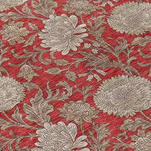 Photo of Red Taupe And Beige Floral Washable Indoor Outdoor Area Rug