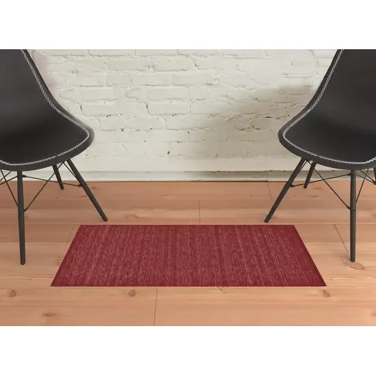 Red Wool Hand Woven Stain Resistant Area Rug Photo 2