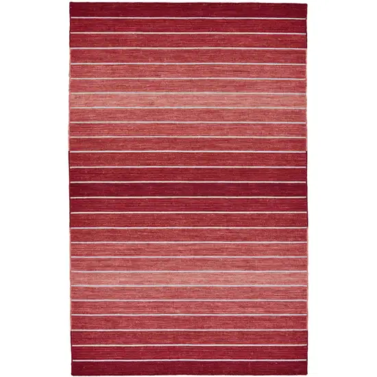 Red Wool Striped Hand Woven Area Rug Photo 2