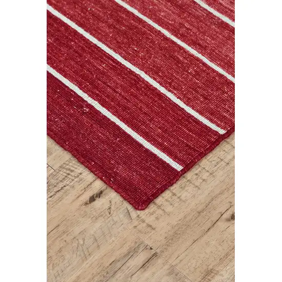 Red Wool Striped Hand Woven Area Rug Photo 3