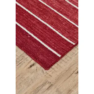 Photo of Red Wool Striped Hand Woven Area Rug