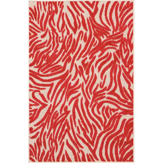 Red And Ivory Abstract Indoor Outdoor Area Rug Photo 2