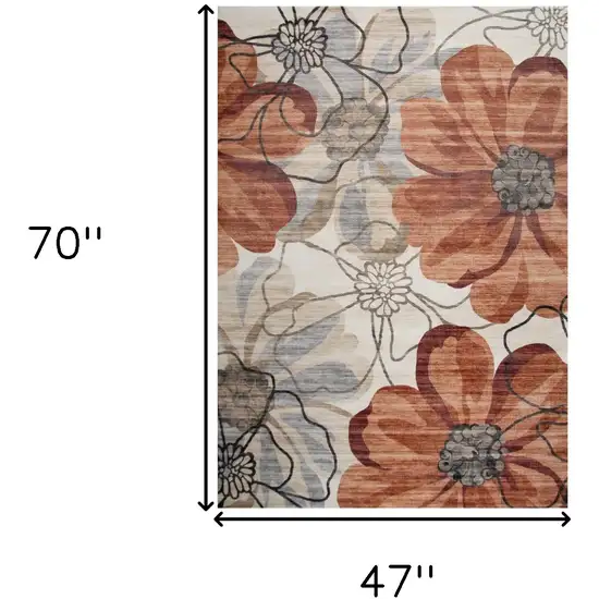 Red and Beige Floral Distressed Area Rug Photo 3