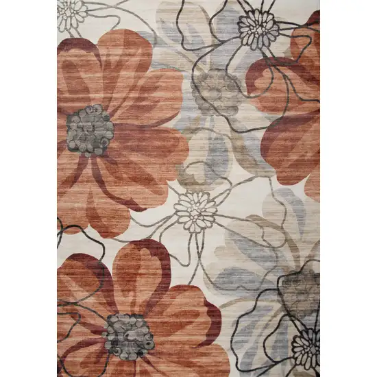 Red and Beige Floral Distressed Area Rug Photo 4