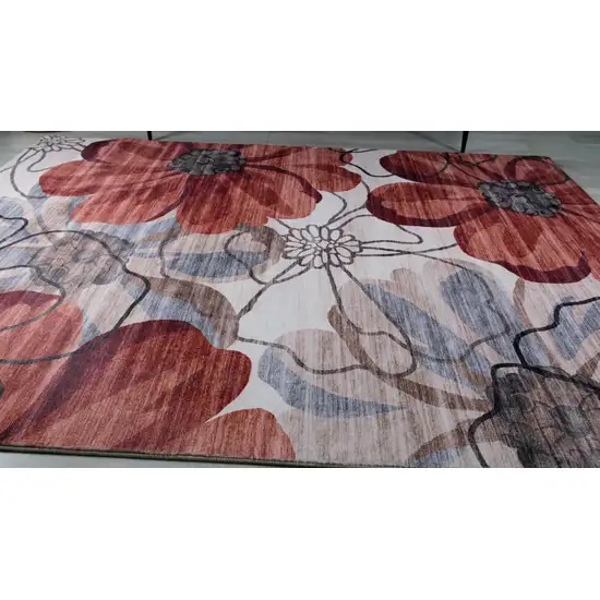 Red and Beige Floral Distressed Area Rug Photo 6