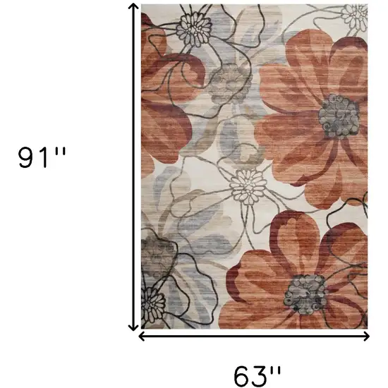 Red and Beige Floral Distressed Area Rug Photo 3