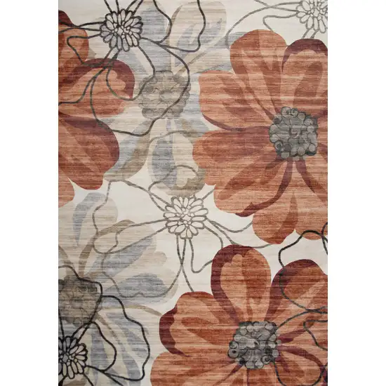 Red and Beige Floral Distressed Area Rug Photo 7