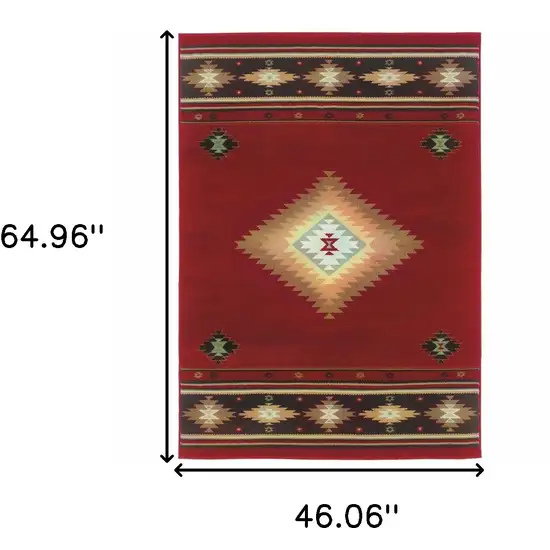 Red and Beige Ikat Pattern Area Rug Photo 6