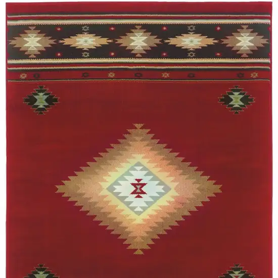 Red and Beige Ikat Pattern Area Rug Photo 5