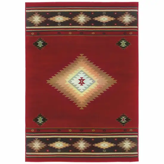 Red and Beige Ikat Pattern Area Rug Photo 1