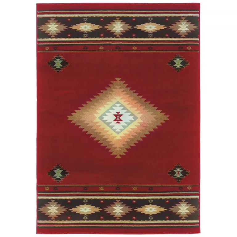 Red and Beige Ikat Pattern Area Rug Photo 4