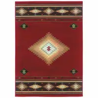 Photo of Red and Beige Ikat Pattern Area Rug