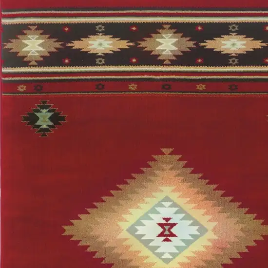 Red and Beige Ikat Pattern Area Rug Photo 4