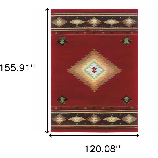 Red and Beige Ikat Pattern Area Rug Photo 6