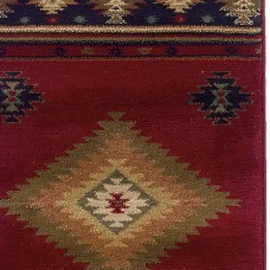 Red and Beige Ikat Pattern Runner Rug Photo 3