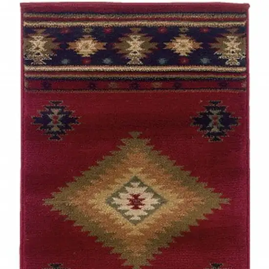 Red and Beige Ikat Pattern Runner Rug Photo 4
