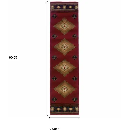 Red and Beige Ikat Pattern Runner Rug Photo 5