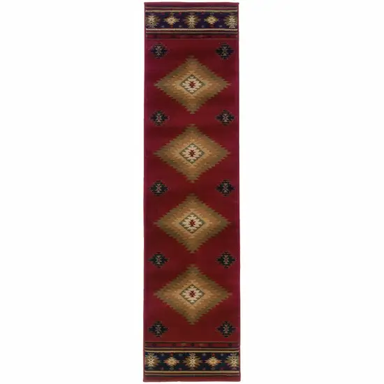 Red and Beige Ikat Pattern Runner Rug Photo 1