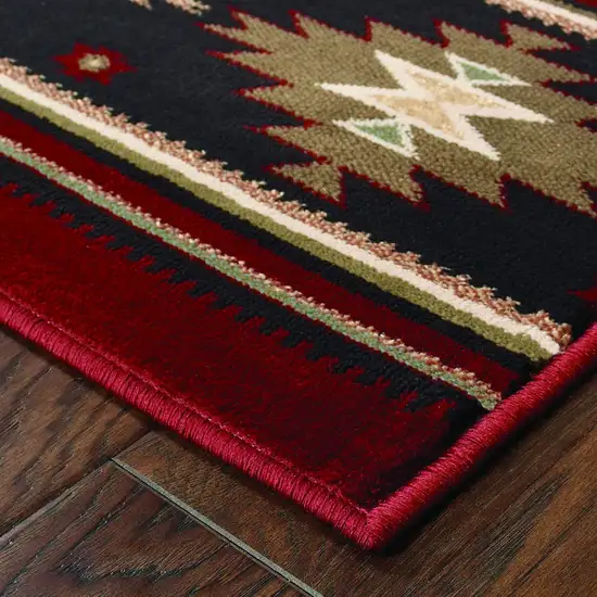 Red and Beige Ikat Pattern Runner Rug Photo 2