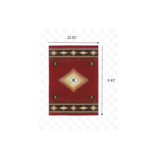 Red and Beige Ikat Pattern Scatter Rug Photo 2