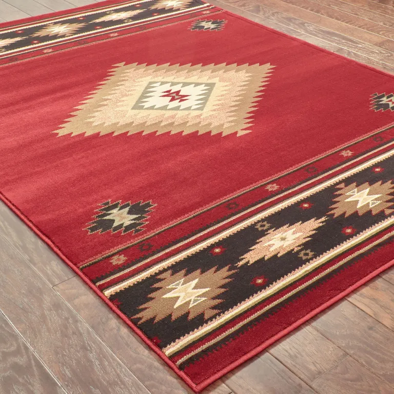 Red and Beige Ikat Pattern Scatter Rug Photo 3