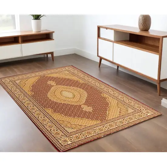 Red and Beige Oriental Power Loom Area Rug Photo 1