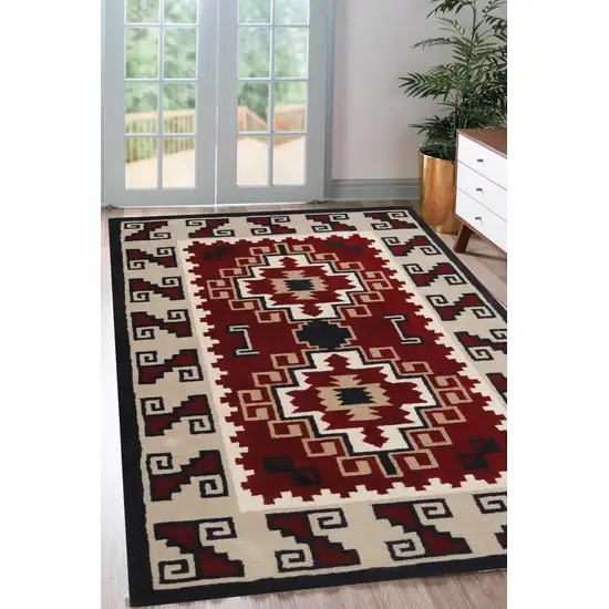 Red and Beige Southwestern Hand Tufted Non Skid Area Rug Photo 7