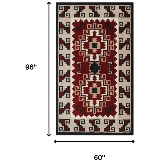 Red and Beige Southwestern Hand Tufted Non Skid Area Rug Photo 3