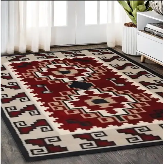 Red and Beige Southwestern Hand Tufted Non Skid Area Rug Photo 1